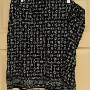 J.Jill Printed Knit Skirt Size 2X Black Blue Boho Stretch Pull-On Midi Skirt